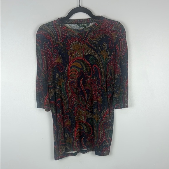 Ralph Lauren Fitted Multicoloured Abstract Artsy Pattern 3/4 Sleeve Top Size XL - Picture 2 of 9